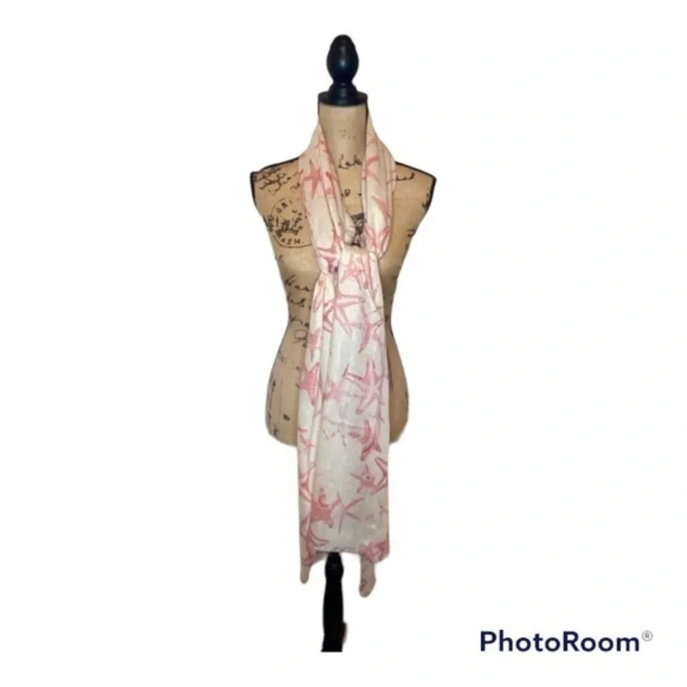 White Pink Starfish Scarf by Indigo Soul